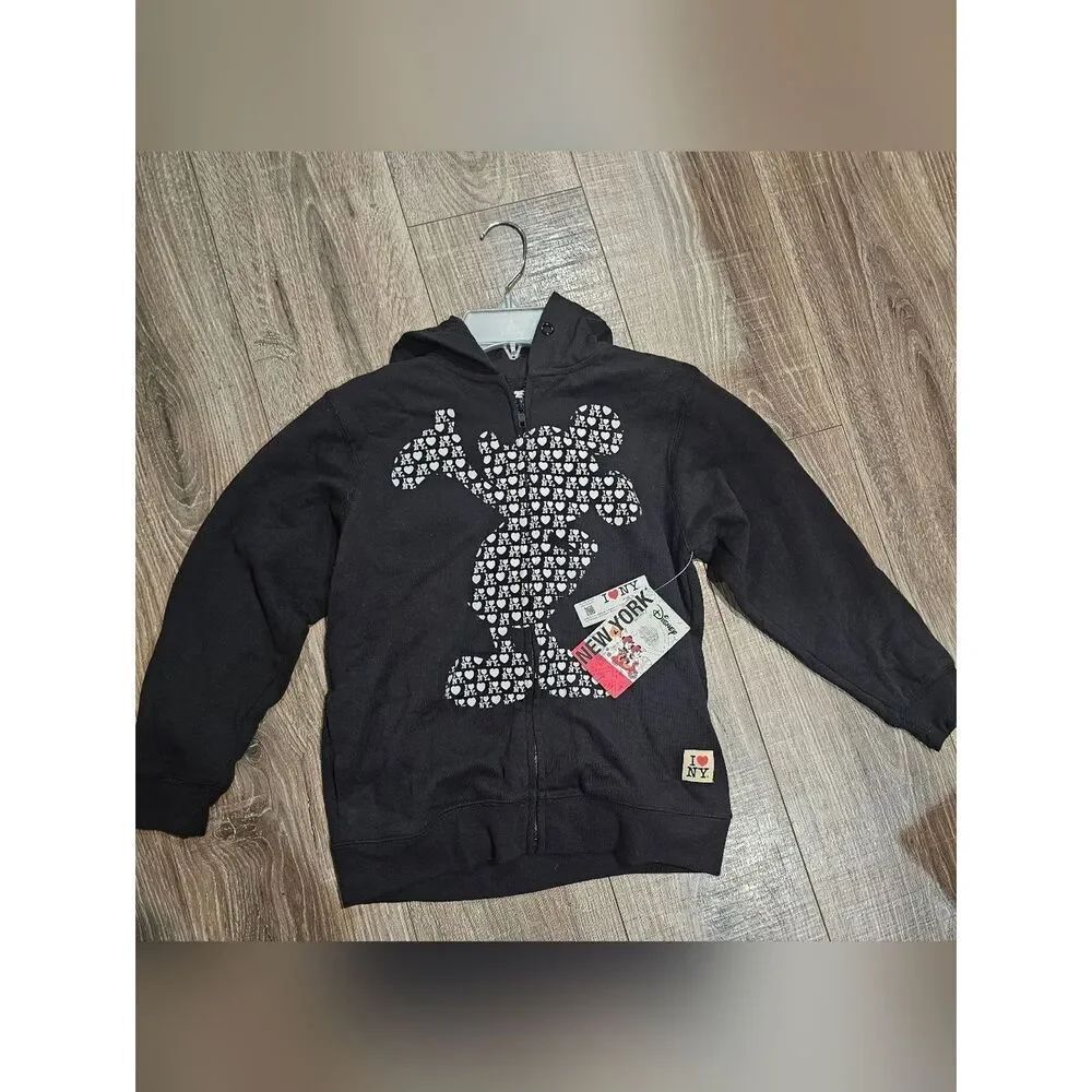 NEW Disney Jacket Size 7/8 Black Kids' Minnie Mouse Zip Hoodie with White Print